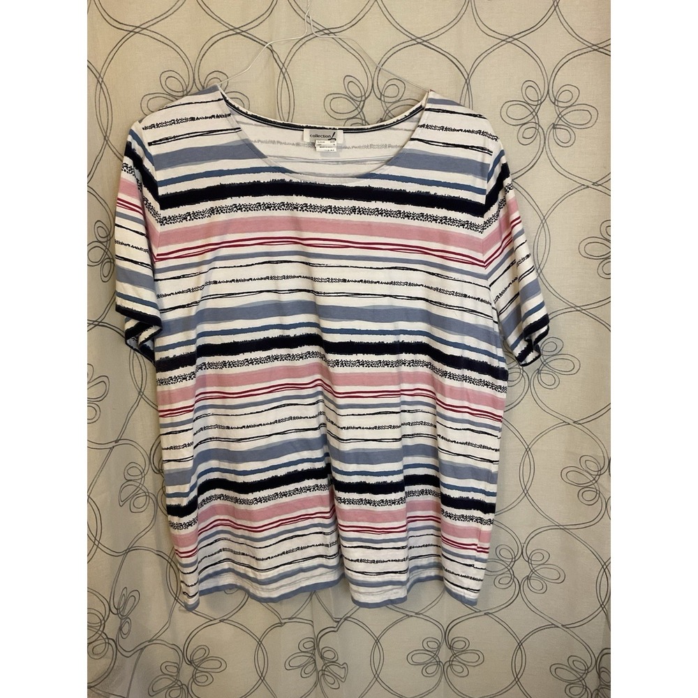Women's‎ Collection L Blue Pink Stripes Short Sleeve Size 18